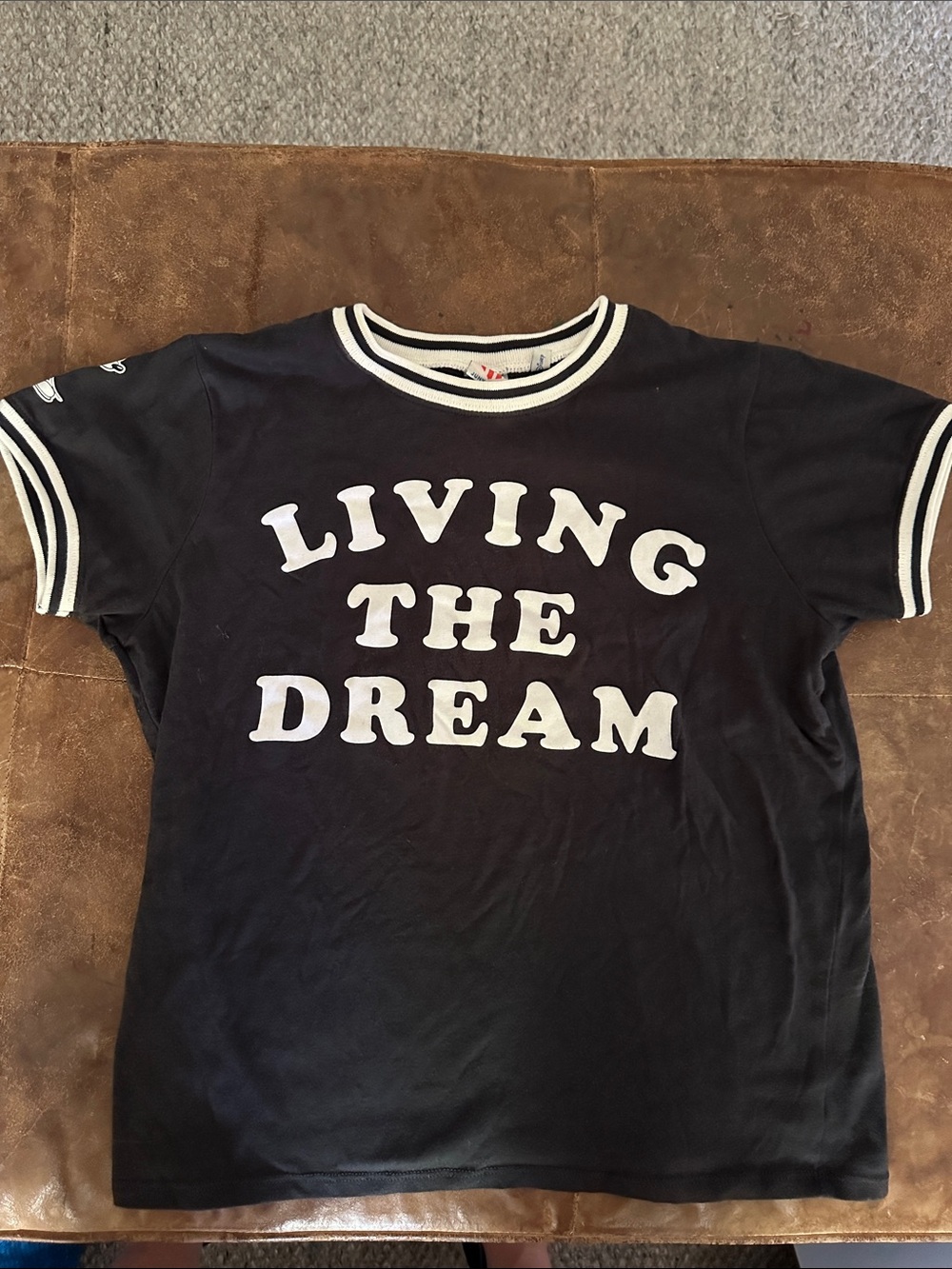 Junk Food Clothing Black Tee "Living The Dream" with White Trim & Mickey Mouse